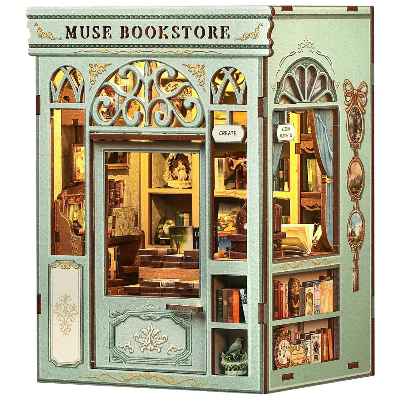 Mini Book Nook Kit-Muse bookstore DIY Wooden Puzzle - Miniature House